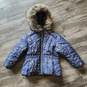 R 1881 Heart Print Faux Fur Puffer Coat